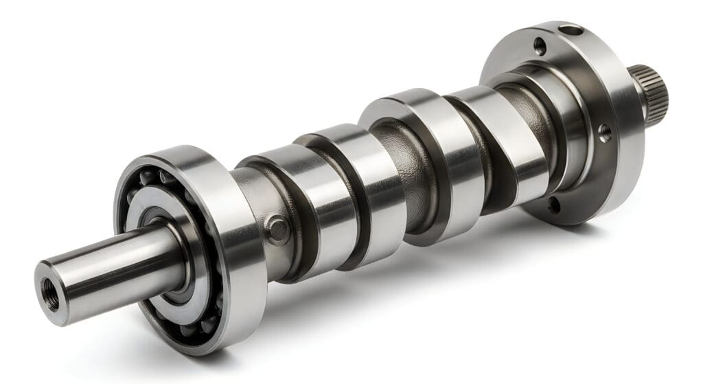 Metal crankshaft with journal bearings and flange