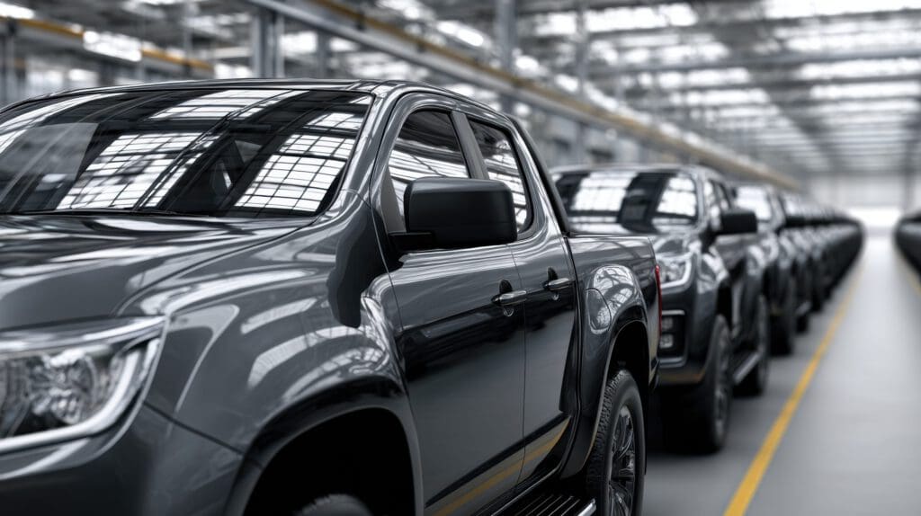 New pickup trucks on assembly line