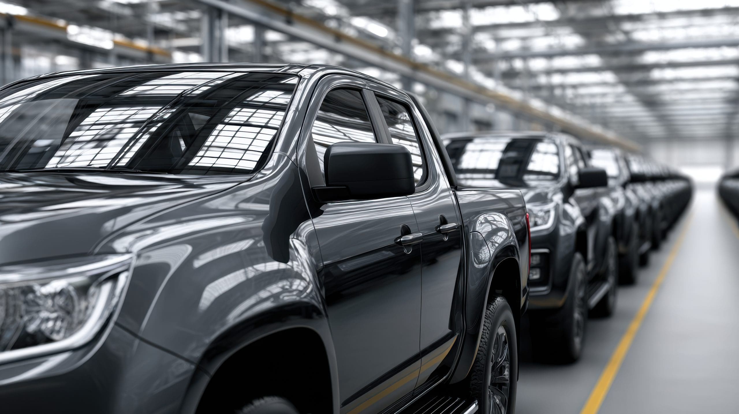 New pickup trucks on assembly line