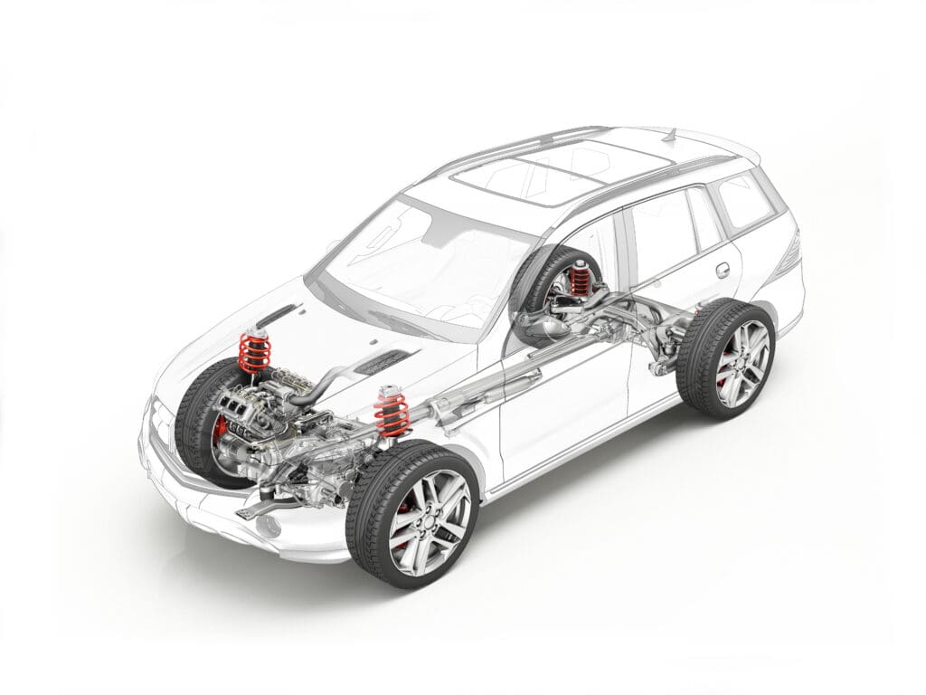 Suv technical drawing showing undercarriage.